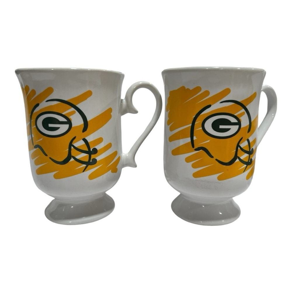 (2) Set Vintage NFL Green Bay Cafe Packer 8oz Coffee Mug Papel Freelance SET